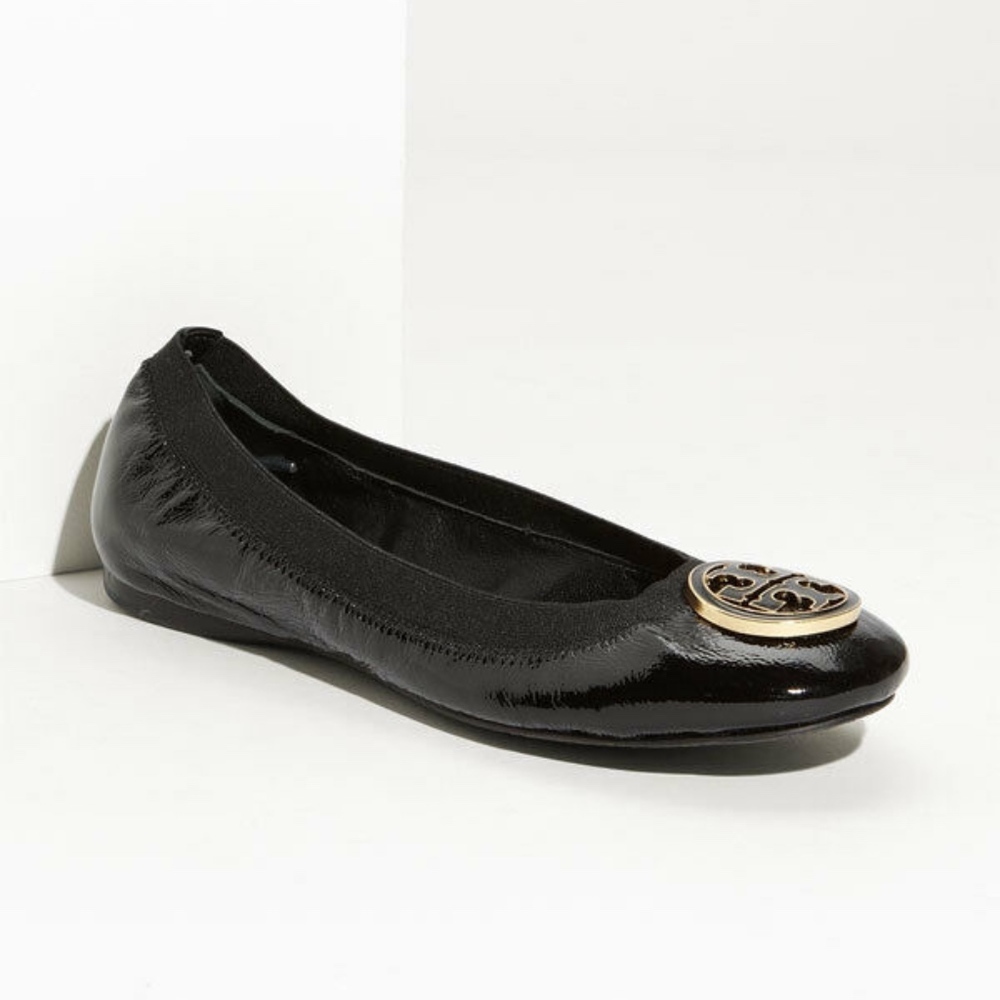 EUC TORY BURCH Caroline Elastic Trim Ballerina Flat [SZ 7.5 ] Black‎ Gold
